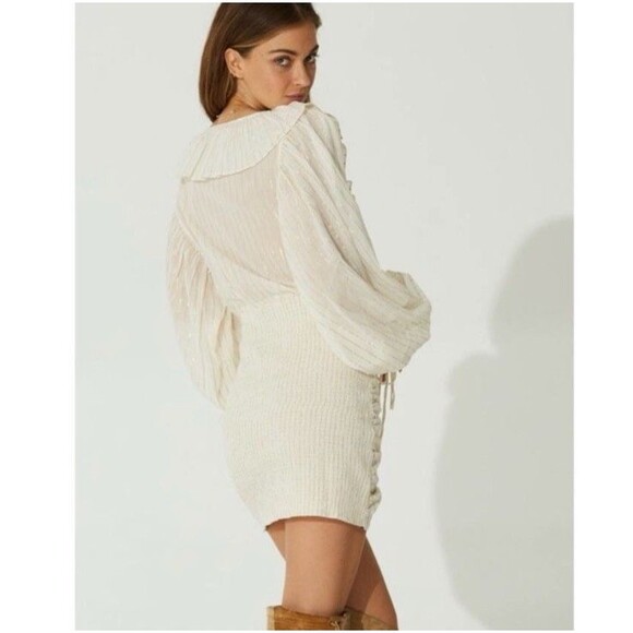 Jens Pirate Booty Vambelle Mini Dress Cream Gold Stripe S Boho Beach Ballon - Picture 3 of 16